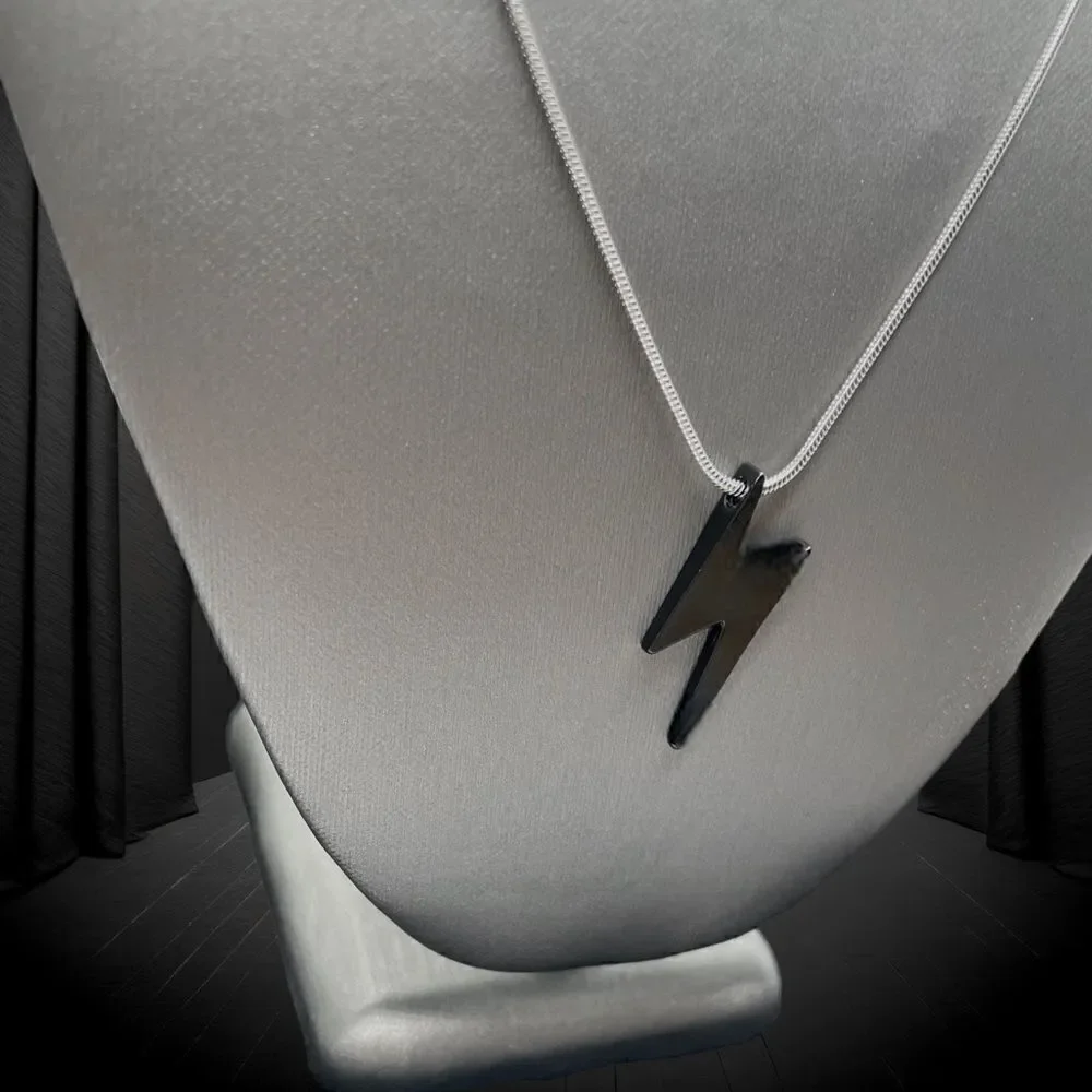 Men’s Black Lightening Bolt Necklace l Stainless Steel l Throwback l New